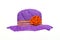Purple knit cloth hat and Striped flower orange color .