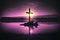 Purple landscape with sky and wooden cross or crucifix. Lent Season, Holy Week, Palm Sunday and Good Friday. Lent, Christian