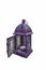 Purple lantern. Candlestick in the form of retro lamp. Purple candle holder/ lamp. An isolated object on white background.