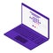 Purple laptop icon, isometric style