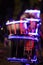 Purple LED lights on snare drums at night