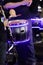 Purple LED lights on snare drums at night