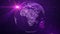 Purple Light Of Square Shines Dotted Globe Earth World Map Of Africa And Europe Continent Side With Sparkles Stars And Lighting