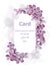 Purple lilac flowers card invitation Vector watercolor. Romantic floral wedding or greeting card decoration. Women day, Valentines