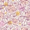 Purple line art flowers seamless pattern