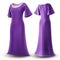 A purple A-line dress with a scoop neckline, on a mannequin, front and back view. Generative AI