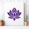 Purple Lotus Flower Print On White Background With A Potted Plant