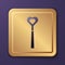 Purple Magic wand icon isolated on purple background. Star shape magic accessory. Magical power. Gold square button