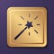Purple Magic wand icon isolated on purple background. Star shape magic accessory. Magical power. Gold square button