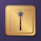 Purple Magic wand icon isolated on purple background. Star shape magic accessory. Magical power. Gold square button