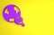 Purple Magnifying glass with globe icon isolated on yellow background. Analyzing the world. Global search sign