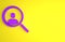 Purple Magnifying glass for search a people icon isolated on yellow background. Recruitment or selection concept. Search