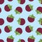 Purple mangosteen seamless pattern illustration on green background. exotic tropical fruit from southeast Asia