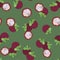 Purple mangosteen seamless pattern illustration on green background. exotic tropical fruit from southeast Asia