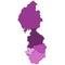 purple map of North West England is a region of England, with borders of the ceremonial counties and different colour