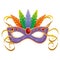 purple mardi gras mask with feathers