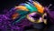 Purple mask, gold costume, vibrant colors, Mardi Gras generated by AI