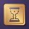 Purple Medieval goblet icon isolated on purple background. Gold square button. Vector