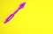 Purple Medieval spear icon isolated on yellow background. Medieval weapon. Minimalism concept. 3d illustration 3D render