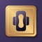 Purple Menstruation and sanitary napkin icon isolated on purple background. Feminine hygiene product. Gold square button