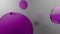 Purple metal and opaque circles and cylinders on colored background. Abstract background for graphic design with transparent glass