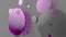 Purple metal and opaque circles and cylinders on colored background. Abstract background for graphic design with transparent glass