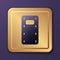 Purple Military assault shield icon isolated on purple background. Gold square button. Vector