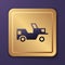 Purple Military jeep icon isolated on purple background. Gold square button. Vector