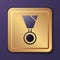 Purple Military reward medal icon isolated on purple background. Army sign. Gold square button. Vector