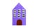 Purple miniature wooden house isolated over white background