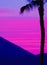 Purple minimalistic sunrise. Shadow palm trees and unicorn pink sky. Relax wallpaper