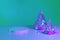 Purple, mint, pink dreamy Christmas Neon holographic 3d stage with empty podium