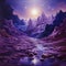 Purple Mountain Landscape: Cosmic Symbolism With Luminescent Colors