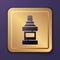 Purple Mouthwash plastic bottle icon isolated on purple background. Liquid for rinsing mouth. Oralcare equipment. Gold