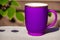 A purple mug. The Royal Indulgence. The Majestic Violet Mug. Generative AI