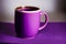 A purple mug. The Royal Indulgence. The Majestic Violet Mug. Generative AI