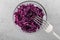 Purple naturally cured fermented sauerkraut in bowl