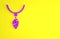 Purple Necklace with crystal icon isolated on yellow background. Minimalism concept. 3d illustration 3D render