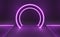 Purple neon futuristic digital stage with circle light arch. Showcase for technology product presentation. Empty