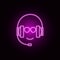 Purple neon headset on a dark background. Vector illustration of neon headphones and smiley in line style.