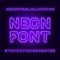 Purple neon tube alphabet font. Neon color letters and numbers.