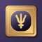 Purple Neptune planet symbol icon isolated on purple background. Astrology, numerology, horoscope, astronomy. Gold