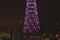 Purple night illumination of the base of the television tower in Perm, Russia