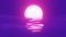 Purple ocean with setting sun 3d rendering abstract illustration. Pink glow of stellar disk plunging into sea waves.