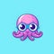 A purple octopus wearing sunglasses on a blue background. Generative AI image.