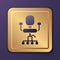 Purple Office chair icon isolated on purple background. Gold square button. Vector Illustration