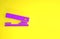 Purple Office stapler icon isolated on yellow background. Stapler, staple, paper, cardboard, office equipment