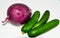 Purple Onion and Green Cucumber Still Life