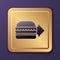 Purple Online ordering and burger delivery icon isolated on purple background. Gold square button. Vector Illustration