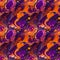 Purple, orange liquid ink with realistic bubbles in slow blending flow mixing together. AI generative illustration